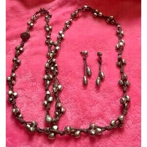 Vintage Uno De 50 Thorned Heart Silver Plated & Leather Beaded Necklace Set